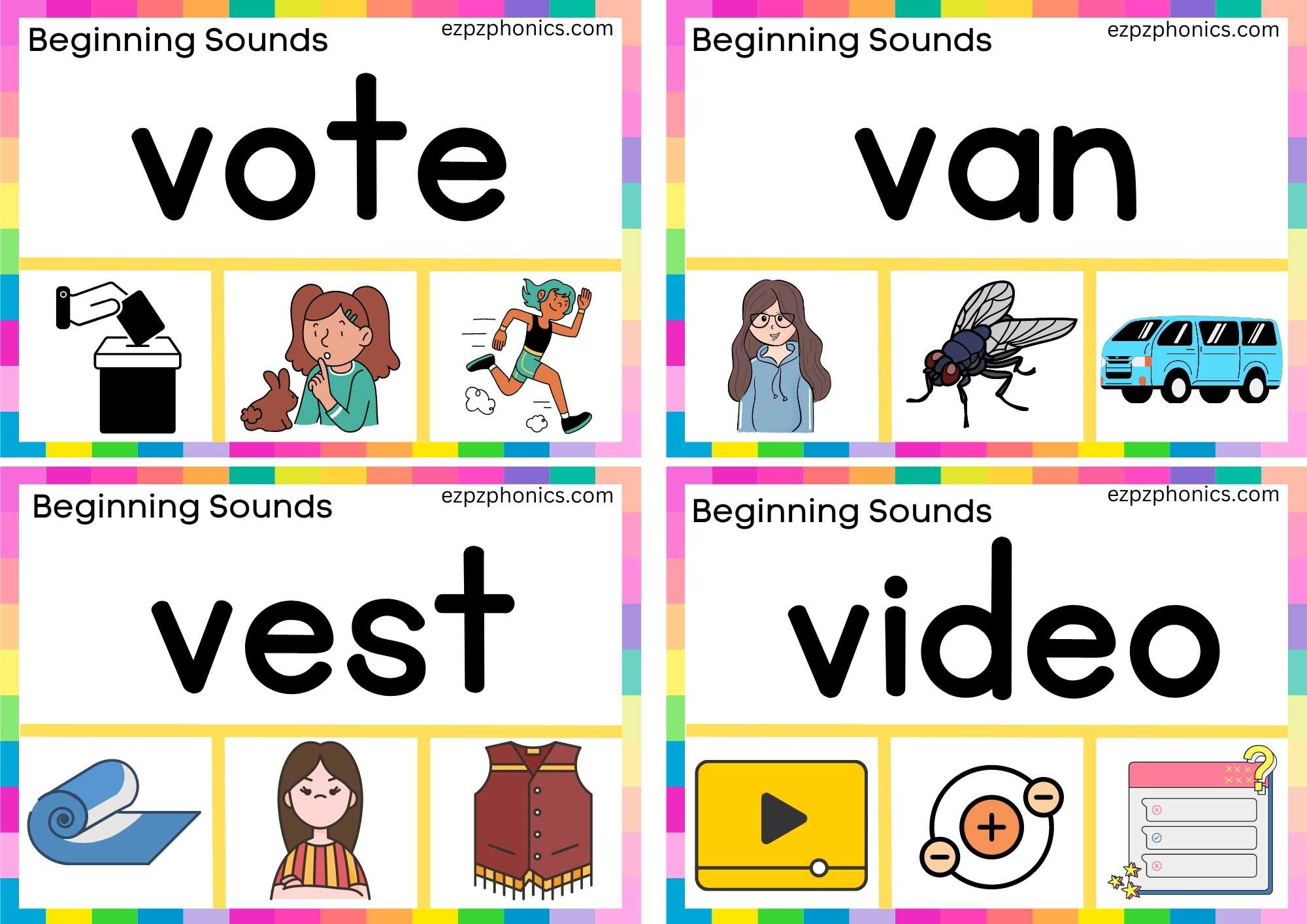 Letter V Beginning Sound Clip Cards Read the word then clip the correct image. Set1